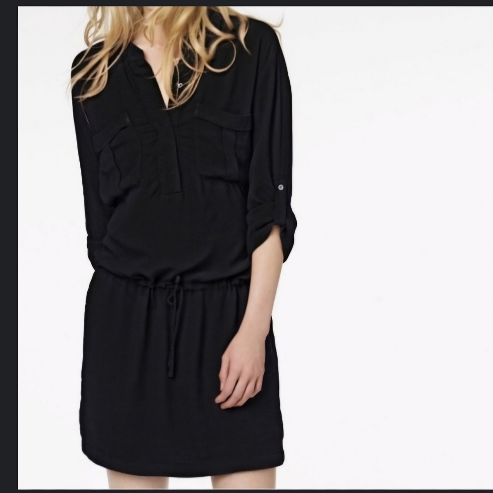 James Perse Vicose Drawstring Drapey Mini Dress Sz3/large black